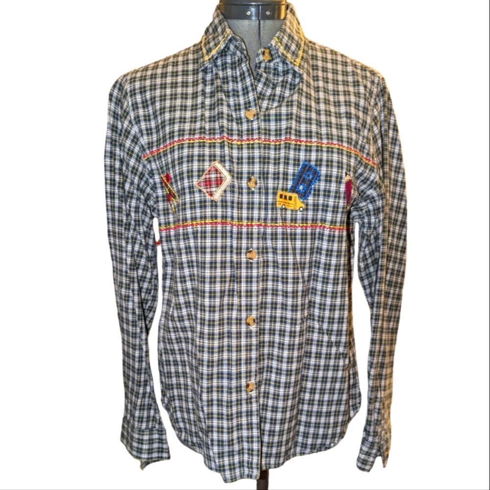 Vintage‎ Casey & Max vintage plaid embroidered school theme shirt